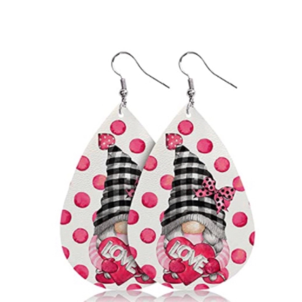Valentine’s Day Gnome Faux Leather Earrings